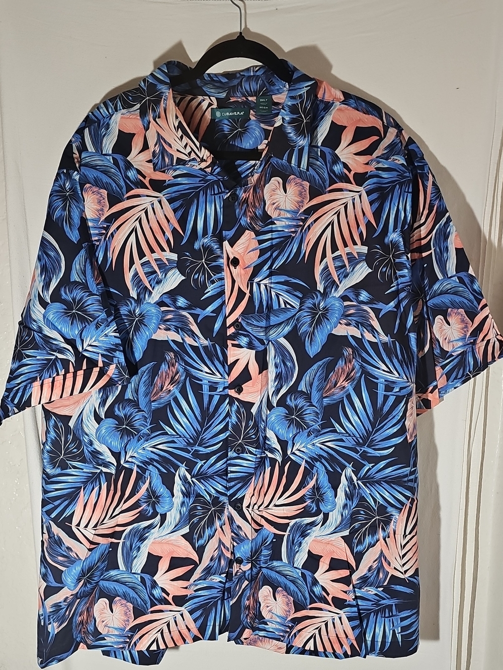 Cubavera Short-Sleeve Tropical Button-Down Shirt - Navy & Coral
